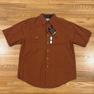 Vintage Carhartt Men’s Brown Short Sleeve Button Down Shirt Size L 100% Cotton